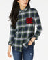 Juniors' Plaid Patch Button-Up Shirt